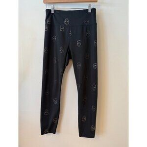 Nanette Lepore Black Skull Print Womens Leggings High Rise 7/8 Medium
